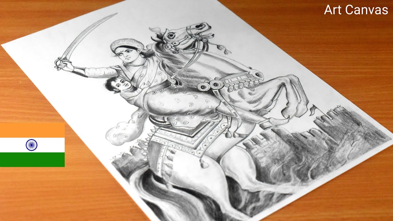 Jhansi Rani Laxmi Bai Drawing With Pencil Sketch / Step by Step / Republic day / Freedom Fighters