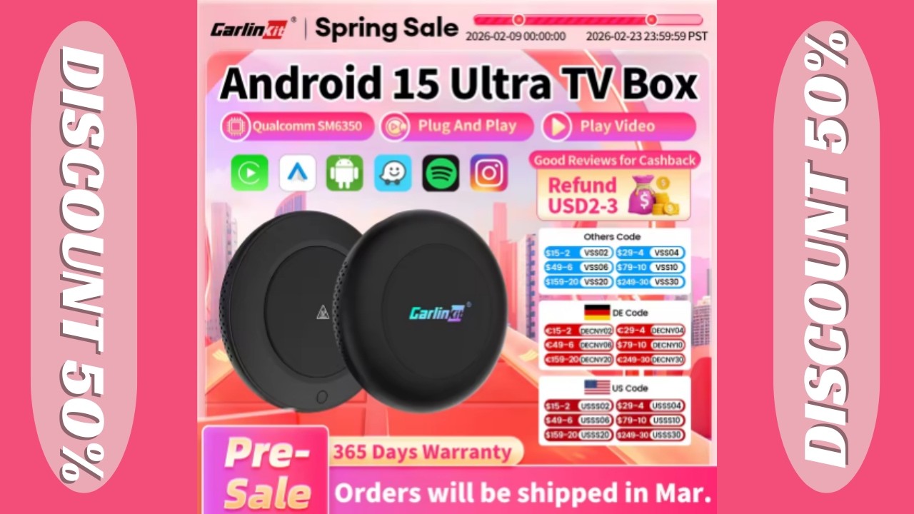 8G+128GB CarlinKit CarPlay AI Box Android 15 Ultra2 SM6350 Wireless CarPlay Android Auto TV Box