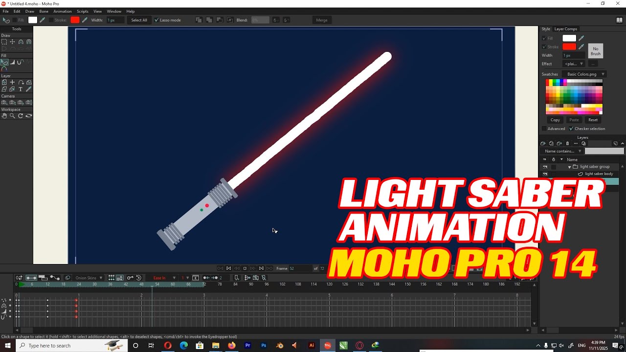 make a SIMPLE LIGHT SABER ANIMATION IN MOHO with stroke #animation #cartoon #tutorial #lightsaber