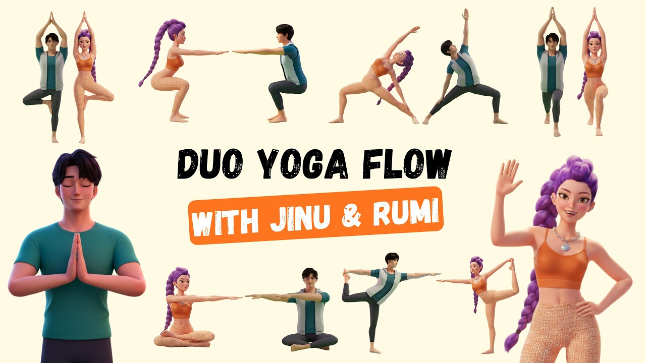 Partner Yoga for Kids 🤝 Shadow Sync Balance Flow with Rumi & Jinu | Yoga For Hunters