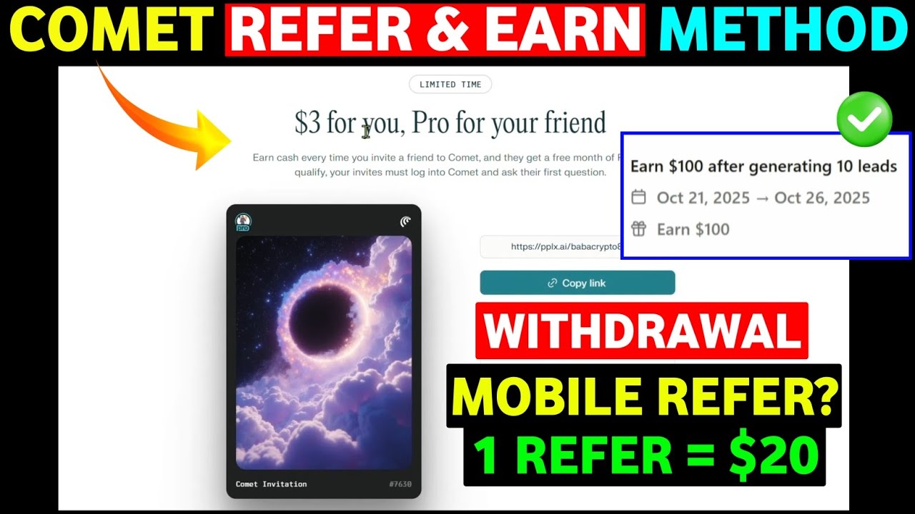 Comet Refer and Earn | How to Withdraw in Comet | how to refer and earn in comet browser| Perplexity