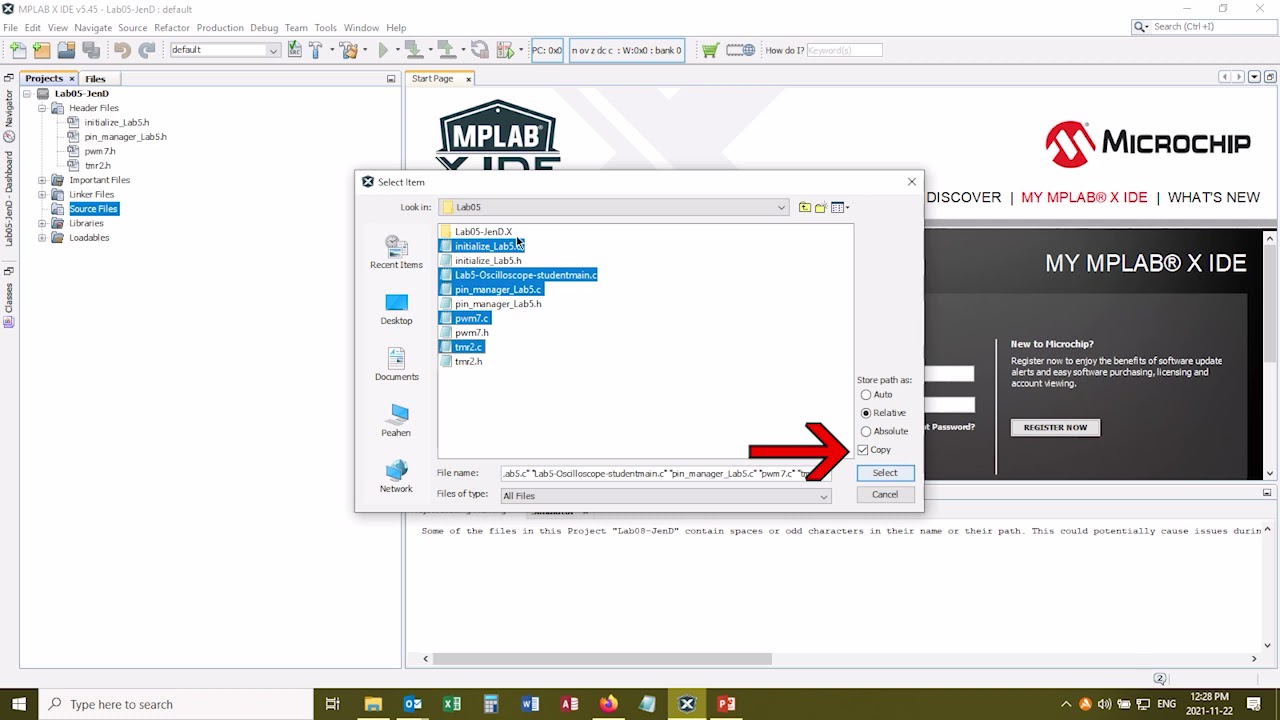 Demo of Adding Files to an MPLAB Project
