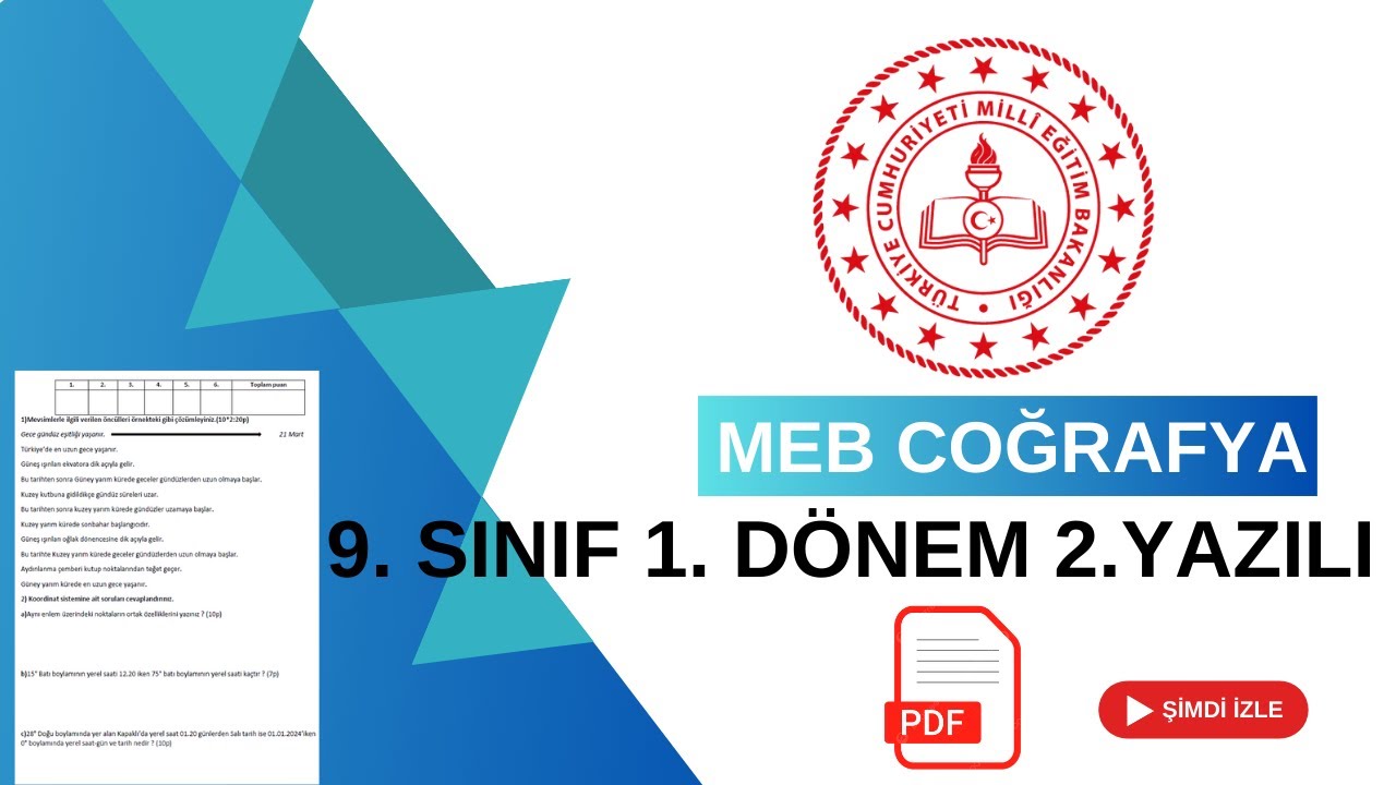 9. SINIF MEB COĞRAFYA 1. DÖNEM 2. YAZILI ÇÖZÜMÜ