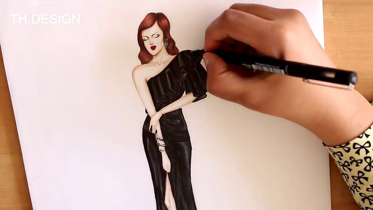 تعليم رسم فستان سهرة قطيفة | فساتين سواريه