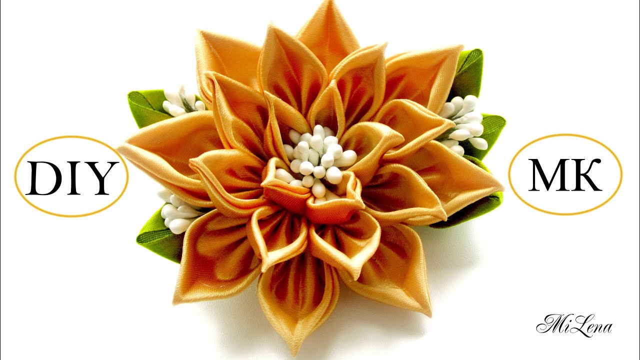Цветок канзаши, МК / D.I.Y. Kanzashi flower / Ribbon flower tutorial / Зажим с цветком канзаши