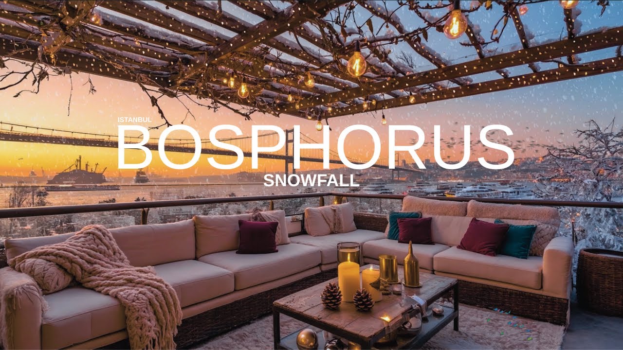❄️ Istanbul Bosphorus Winter Ambience ☕ Cozy Terrace Snowfall | Study, Focus, Relax & Sleep
