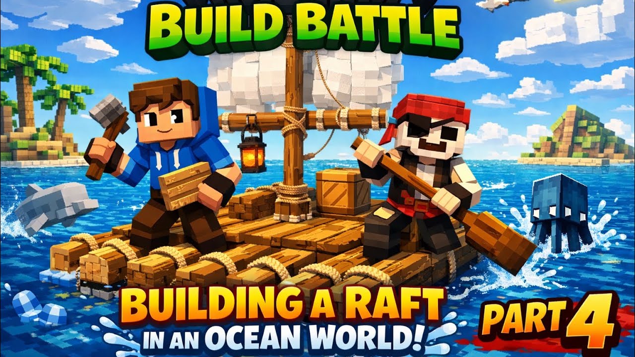 Minecraft Building Competition in an ocean world building a raft part 4