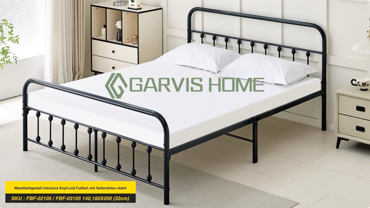 Garvis Home FBF-0X105 Metallbett 140-160x200 cm (32 cm) Montagevideo