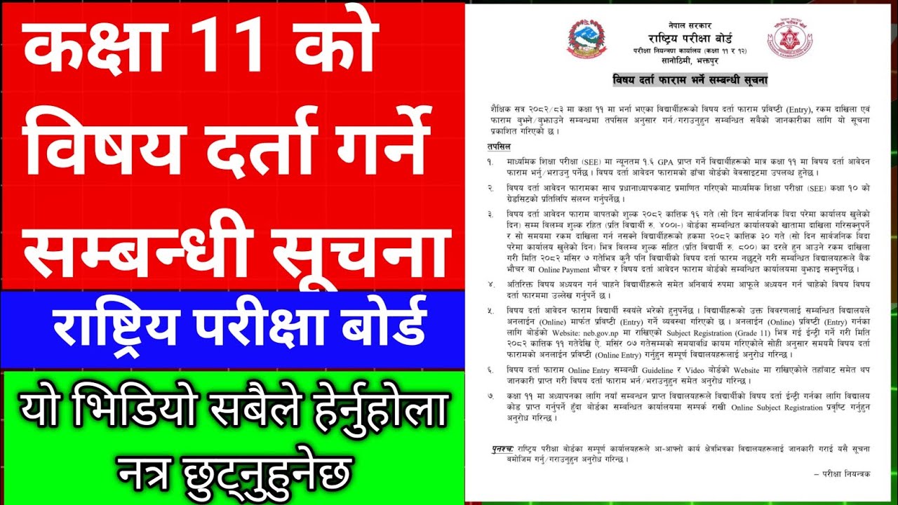 कक्षा ११ विषय दर्ता सम्बन्धी सूचना 