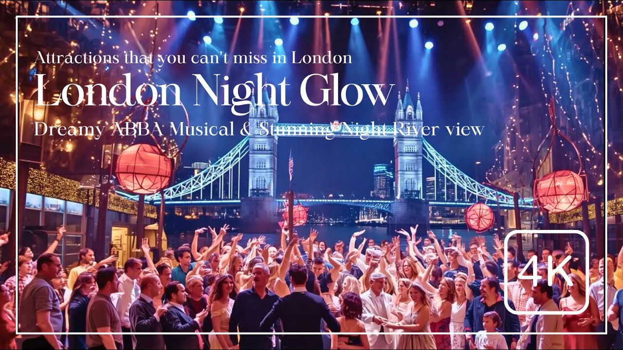 Experience London Night Glow: Dreamy ABB Music & River Landscapes. 4K Travel Video London