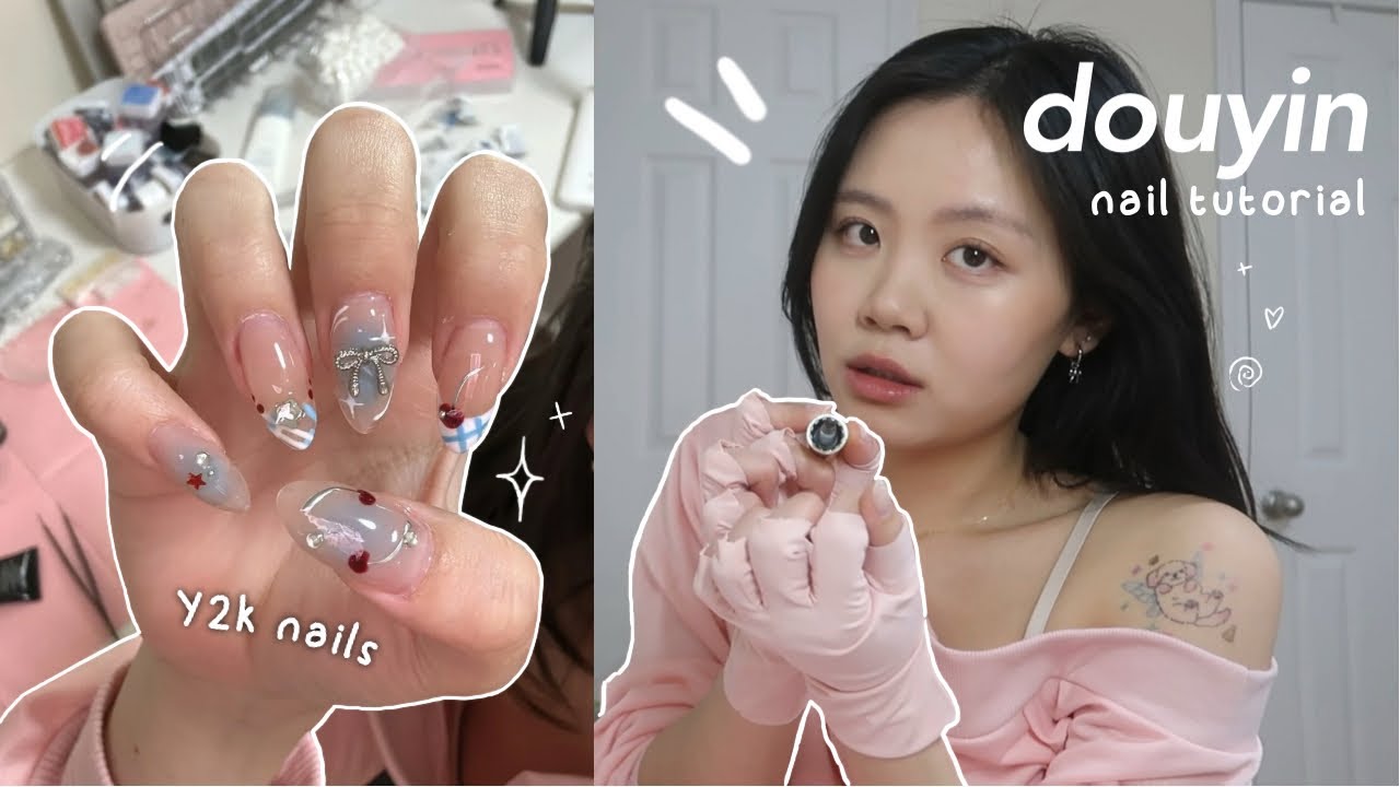как я делаю маникюр DOUYIN дома ₊˚⊹🍒 простой и доступный урок по маникюру