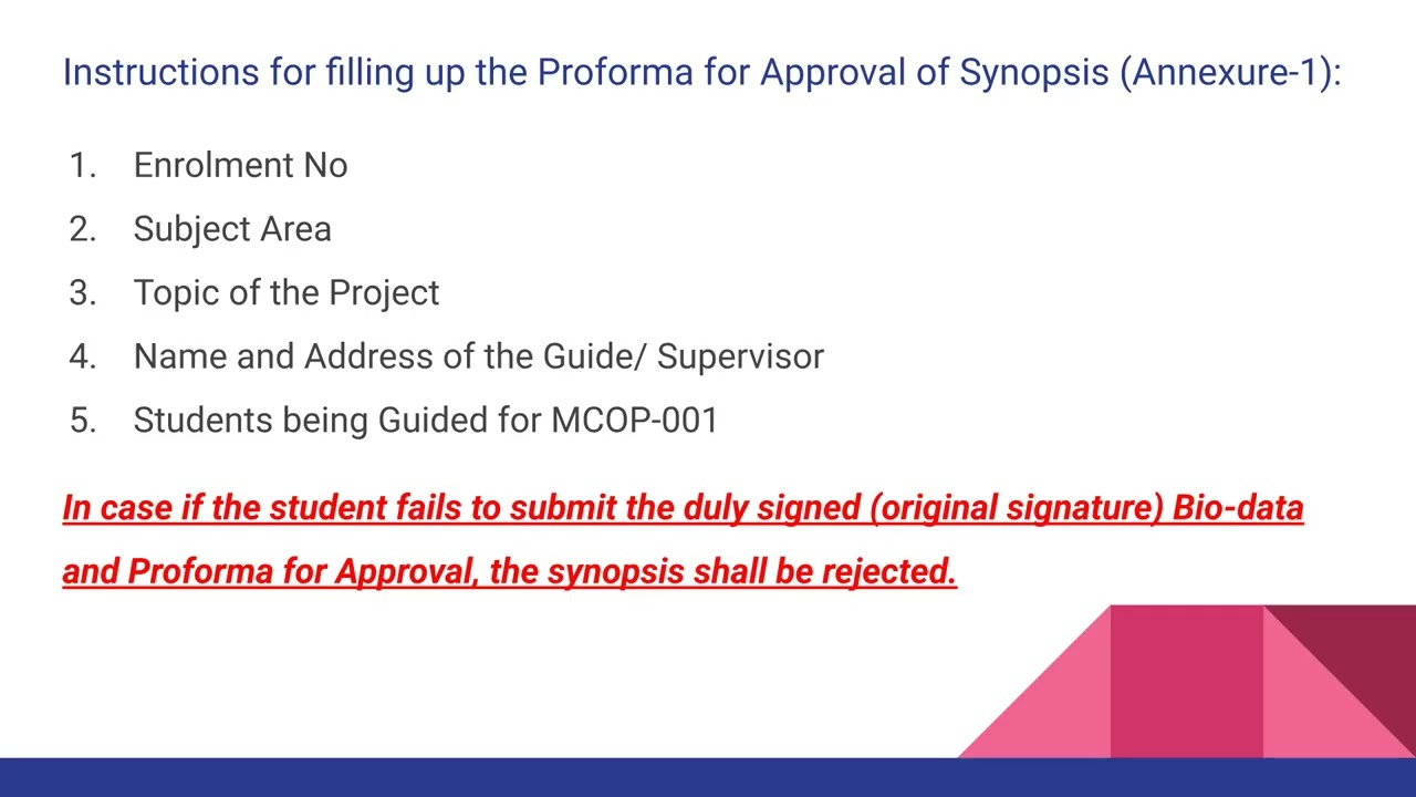 Guidelines for Submission of Synopsis and Project Report MCOP 001