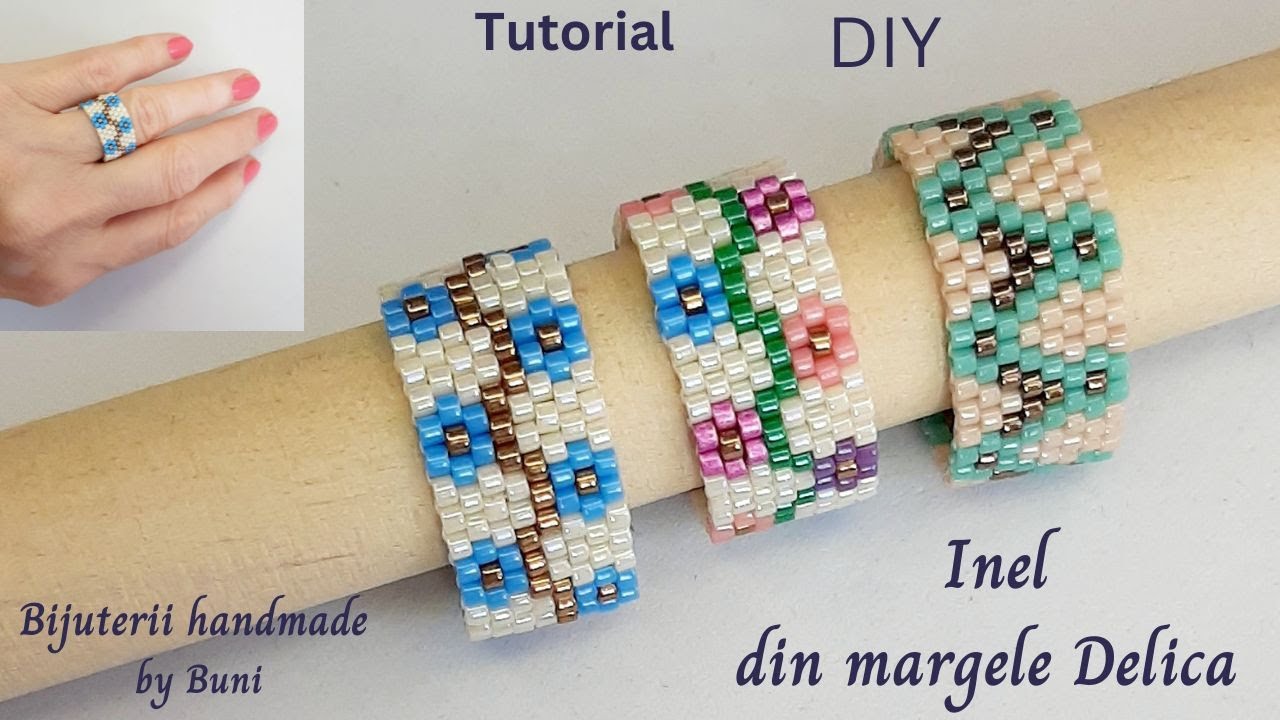 DIY Inel din margele cu tehnica peyote, pentru incepatori - Beaded peyote ring beginners)