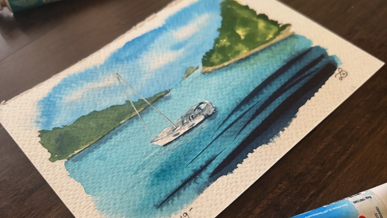 Painting a Boat Trip Around Croatian Islands | Watercolor Timelapse