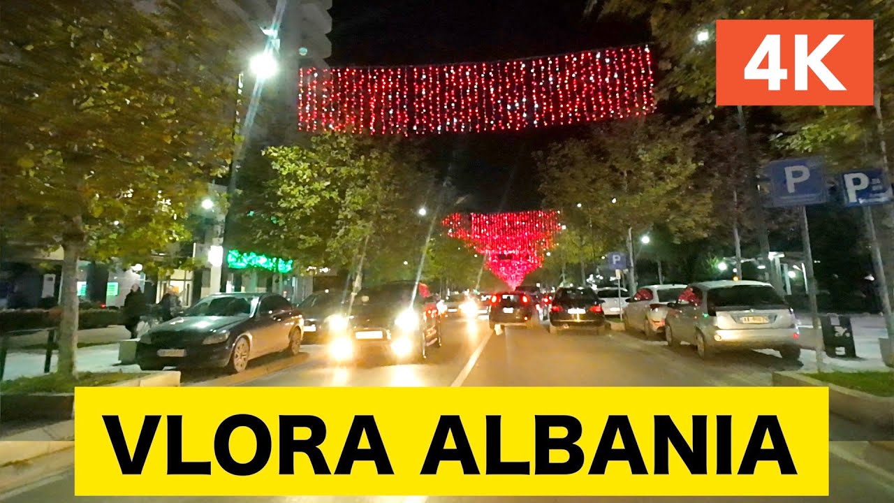 VLORA ALBANIA, DRIVING REAL-TIME AT NIGHT, CHRISTMAS LIGHTS DECORATION 2024