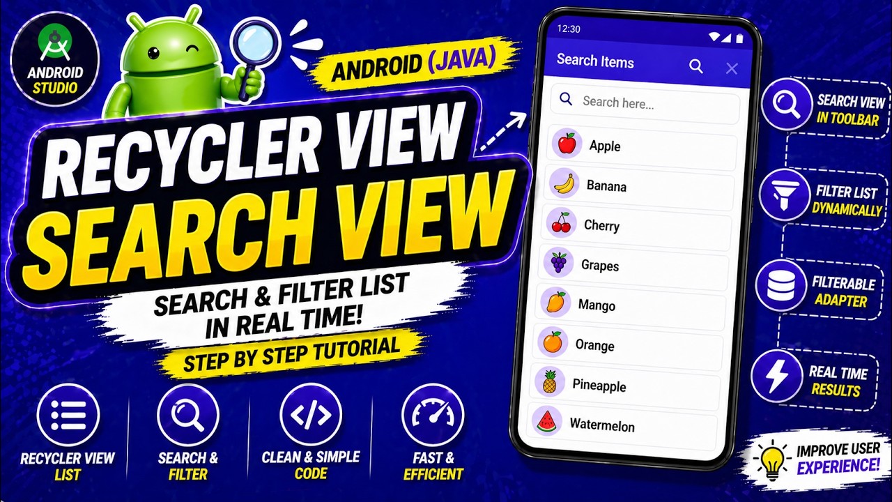 ANDROID - RECYCLERVIEW TOOLBAR SEARCH FILTER || TUTORIAL IN JAVA