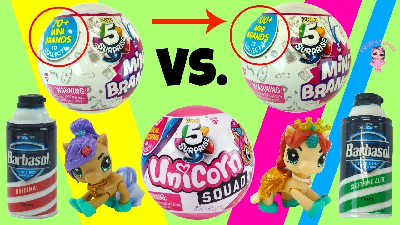 ZURU 5 Surprise Mini Brands and Unicorn Squad Unboxing Mini Brands Wave 1 VS  Wave 2