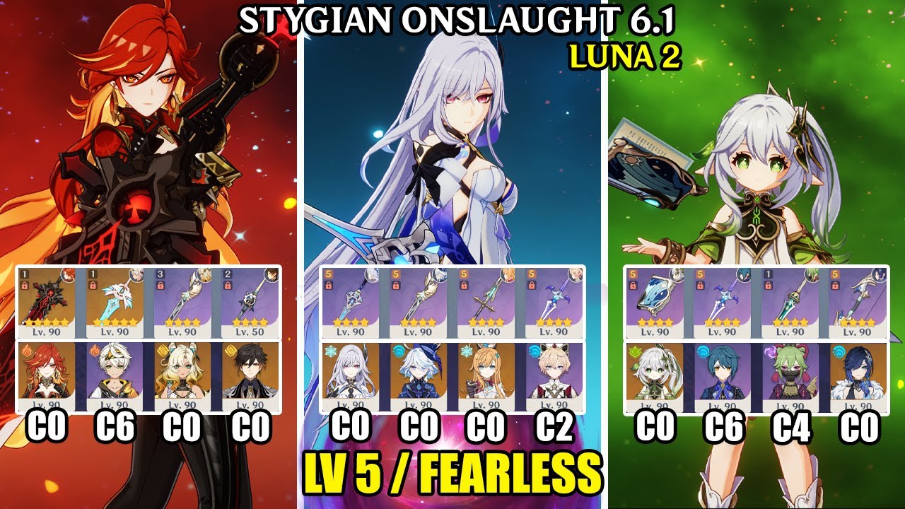 Stygian Onslaught 6.1 - Lv 5 Fearless | C0 Mavuika C0 Skirk C0 Nahida | Genshin Impact - Luna 2