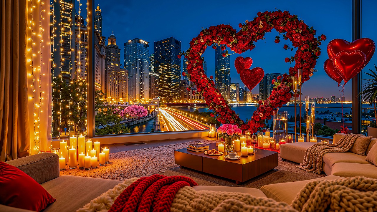 Valentine’s Night Jazz in a Luxury Penthouse | Romantic Jazz Piano & Candlelight for Love & Relaxing