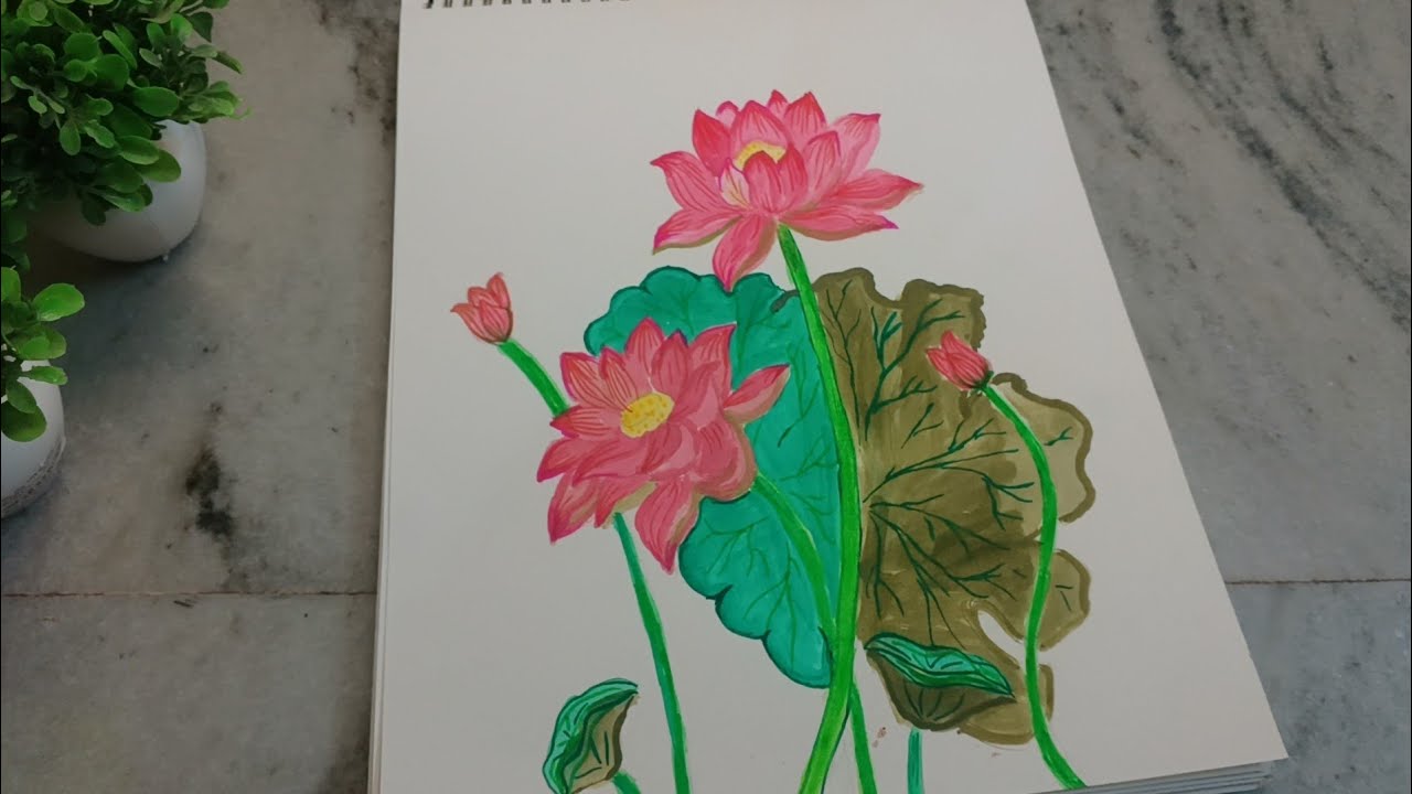 Floral water colour Lotous Designe 🪷 beautiful flower painting 