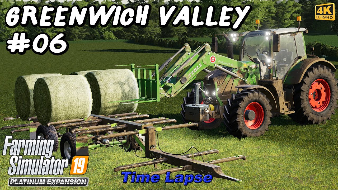 Doing contract work: cultivating, making hay bales | Greenwich Valley #06 | FS19 TimeLapse | 4K