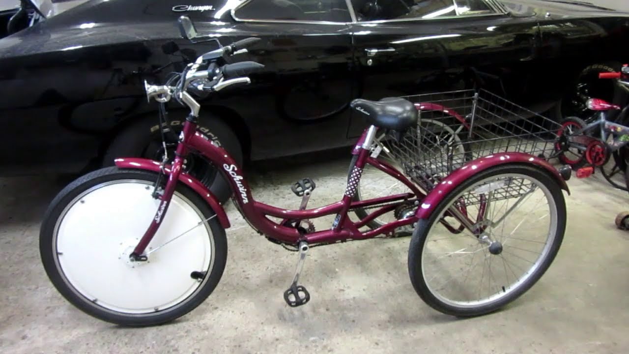 Converting Schwinn Meridian trike easily into etrike with db RevO front wheel electric bike kit