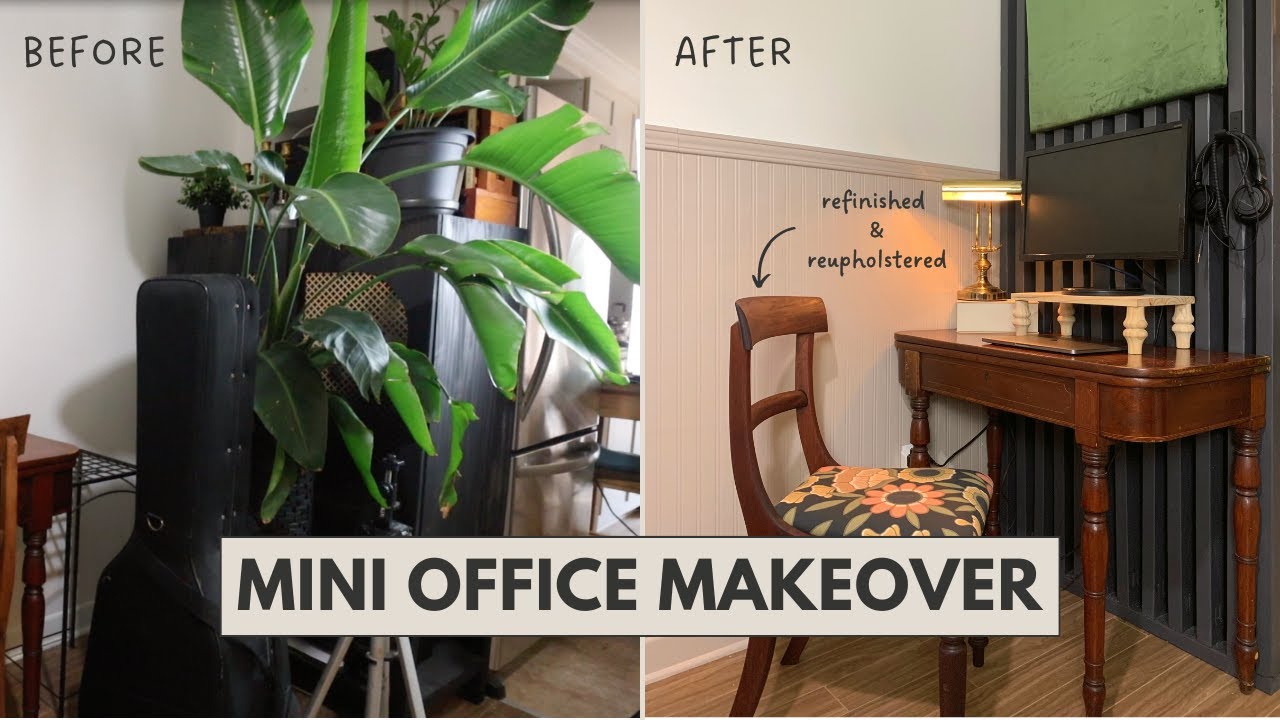 Mini Office Makeover | Reupholstering & Refinishing a Vintage Chair | Rental Redone