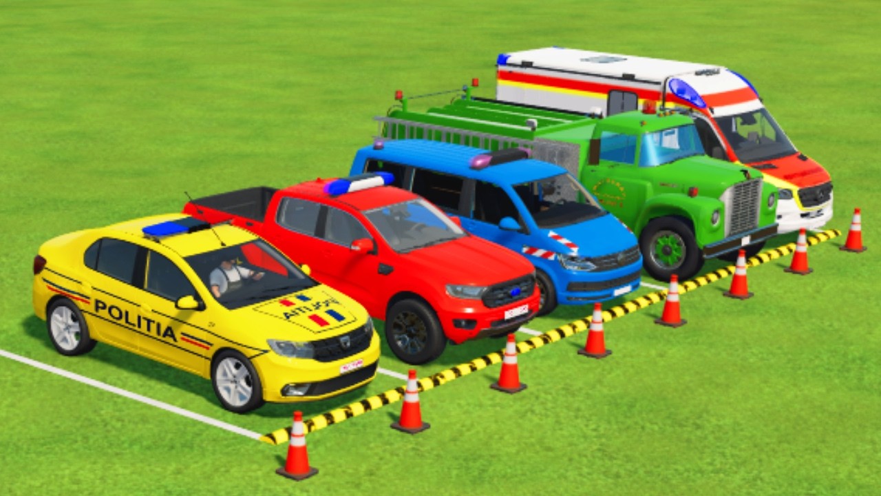 TRANSPORTING CARS, AMBULANCE, POLICE CARS, FIRE TRUCK, MONSTER TRUCK OF COLORS! WITH TRUCKS! - FS 22