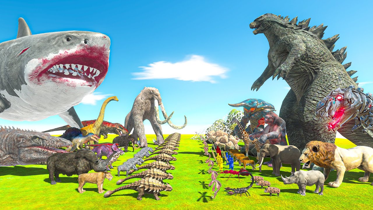 MEGALODON + Prehistoric Animals VS Modern Animals + GODZILLA