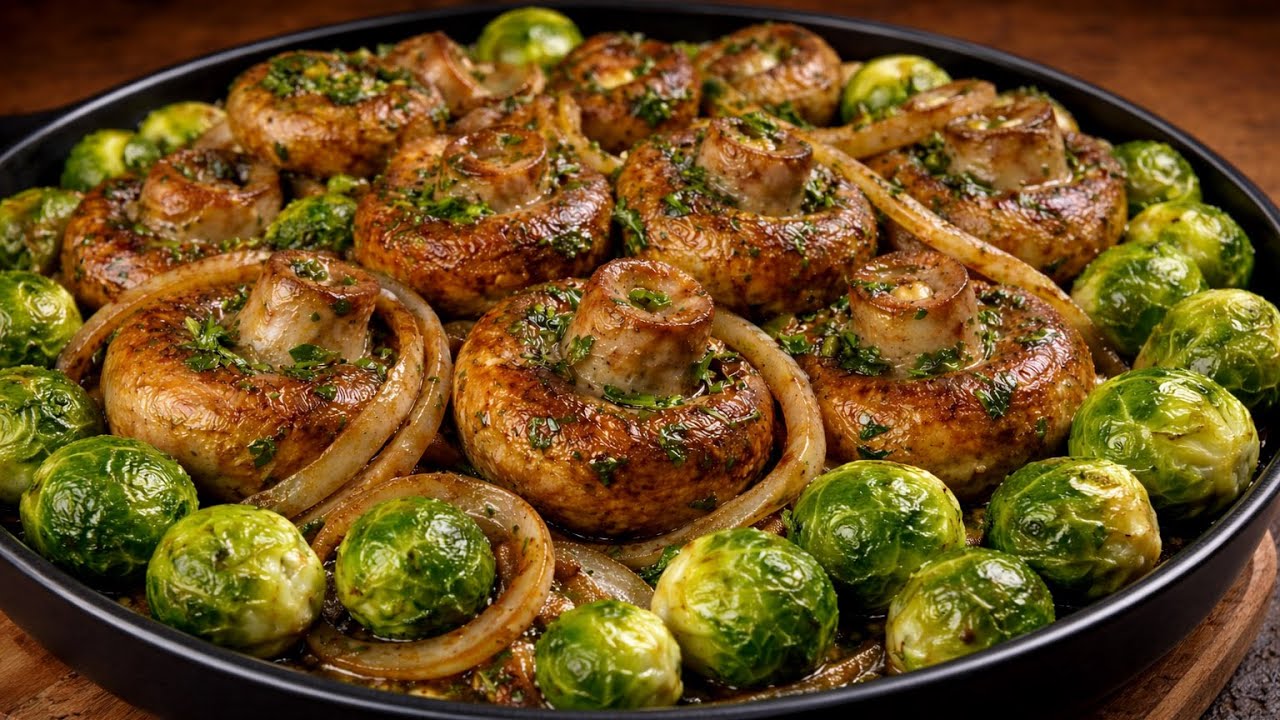 Чесночные шампиньоны – вкуснее мяса! Лучший рецепт для шампиньонов и брюссельской капусты
