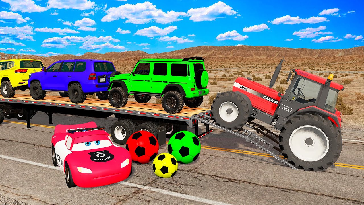 Flatbed Truck Mcqueen | Transportation with Truck - Pothole vs Car #49 - BeamNG.Drive
