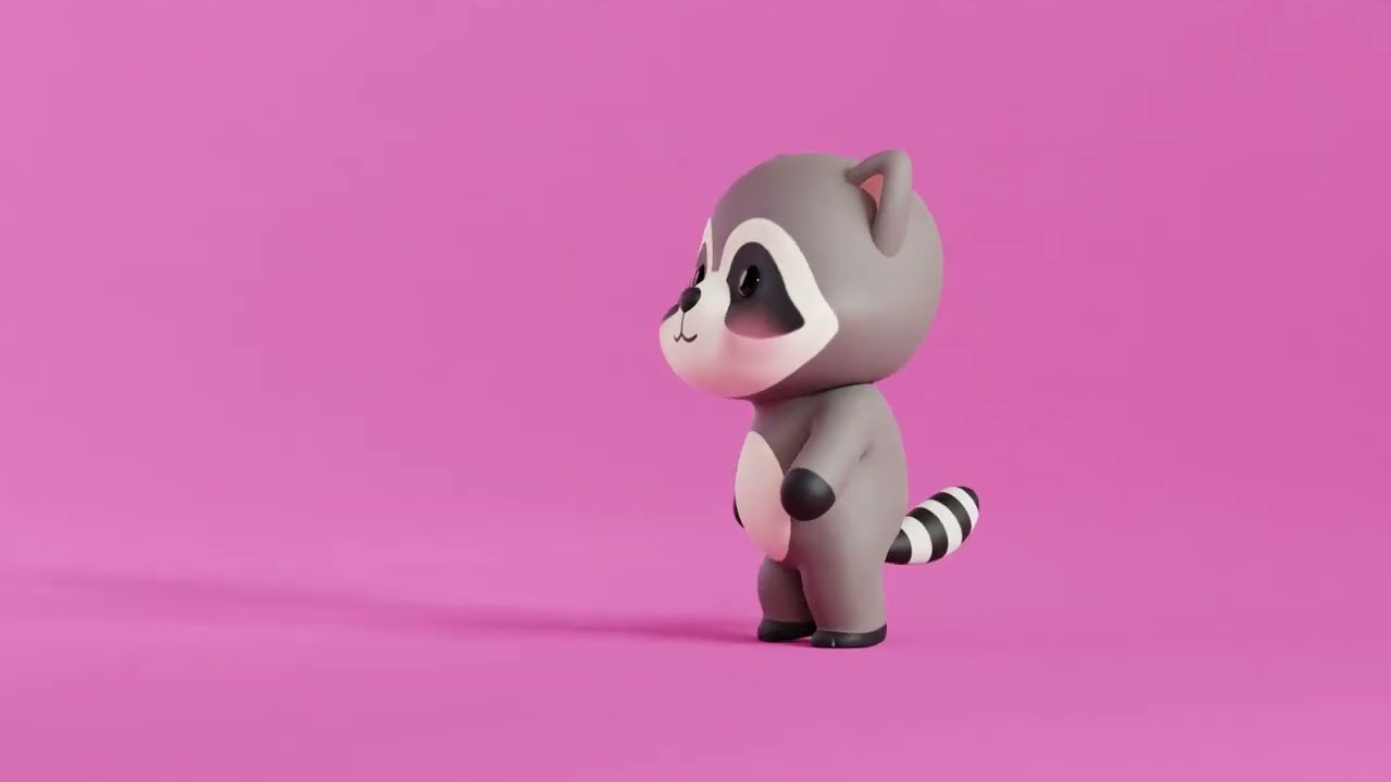 Cartoon Raccoon Chibi Kawaii Character Rigged Animated low-poly 3d model