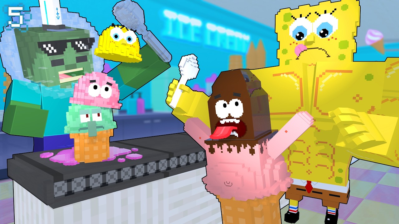 🍦 Я работаю в магазине мороженого Губки Боба! – Minecraft Анимация