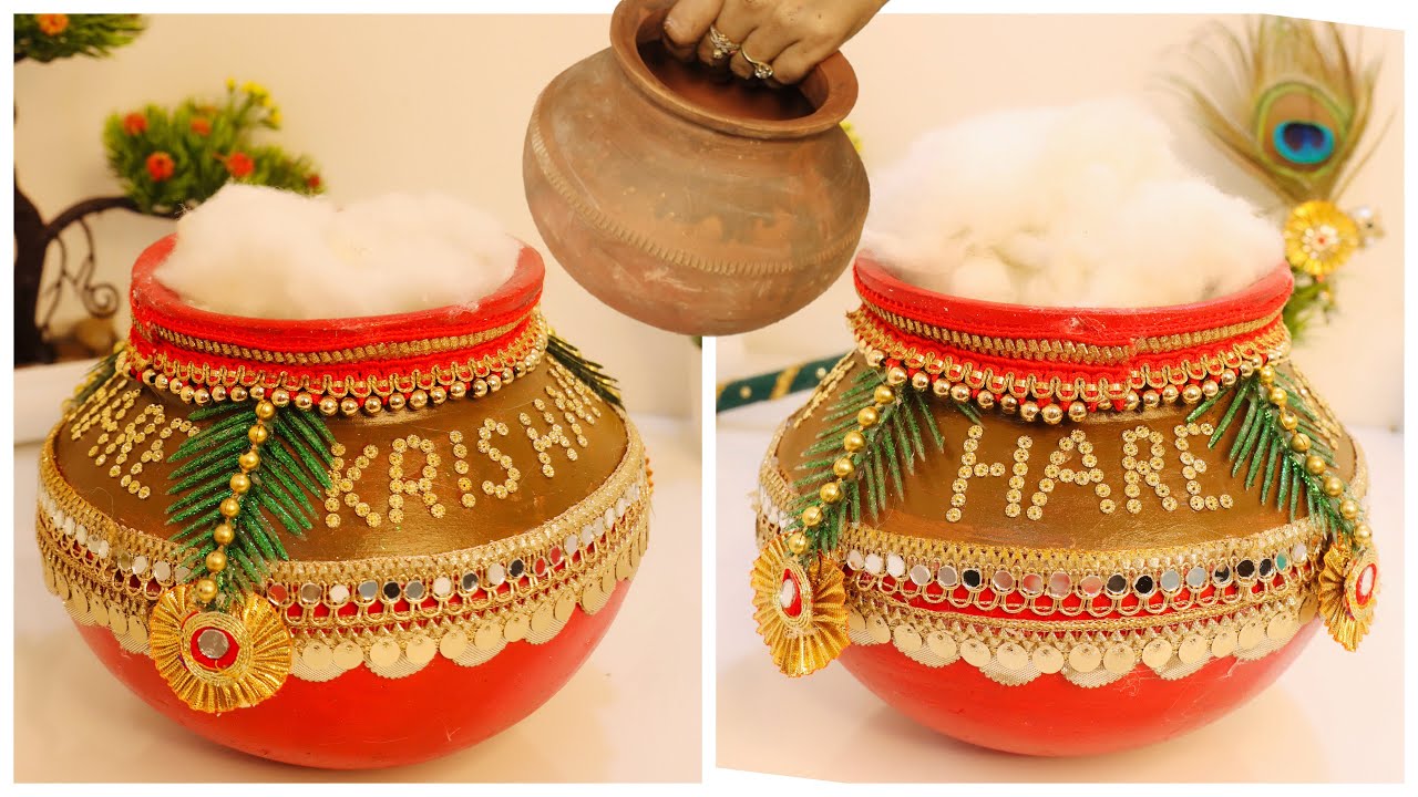 Last Minute Easy Krishna Matki Decoration| Pot Decoration For Janmashtami| Paint & decorate matki