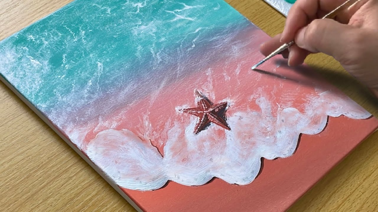 Fun and Easy Beach Painting for Beginners - Starfish & Waves