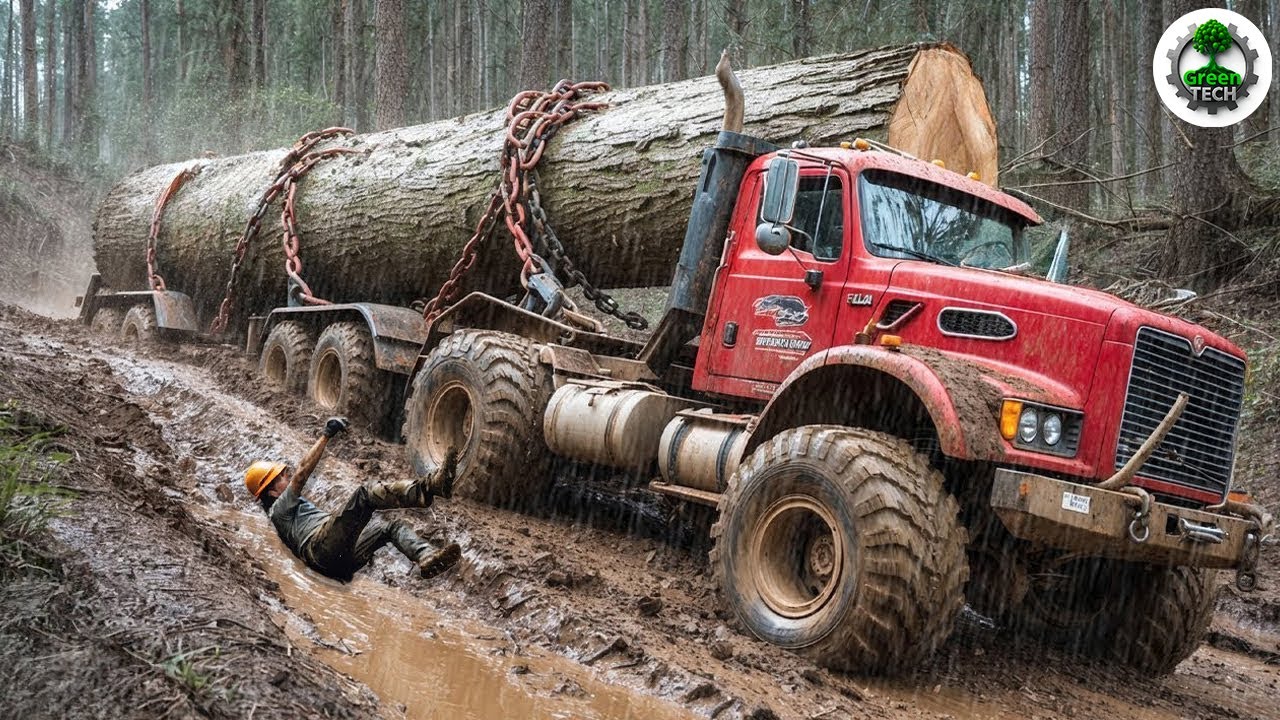 Extreme Dangerous Heavy Logging Truck Driving Skill | Fastest Chainsaw Cutting Tree Machines #1