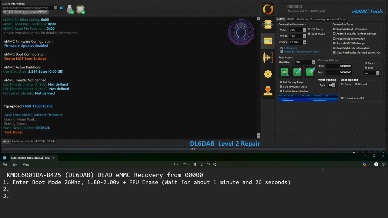 FLASH64  KMDL6001DA-B425 (DL6DAB) DEAD eMMC Recovery + Clean RPMB #flash64 #thefonefix #f64