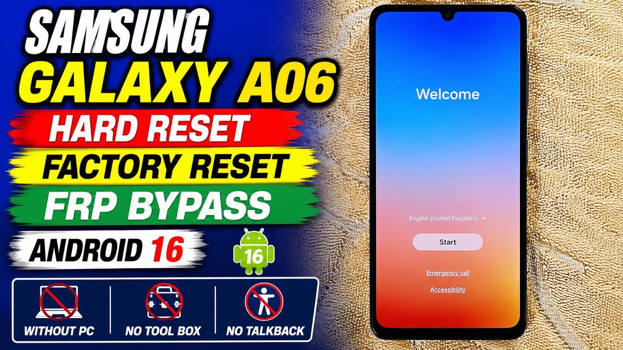 Samsung Galaxy A06 Google Account Remove 2026 | Hard reset & FRP bypass Android 16 without PC 