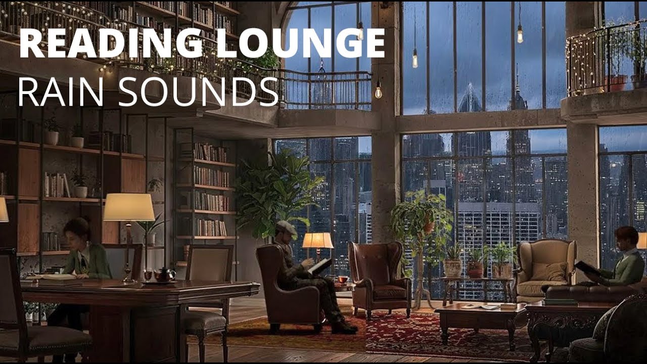 Cozy Rainy New York Reading Lounge Ambience ☕ Study, Focus & Relaxation with Distant Thunder🌧️