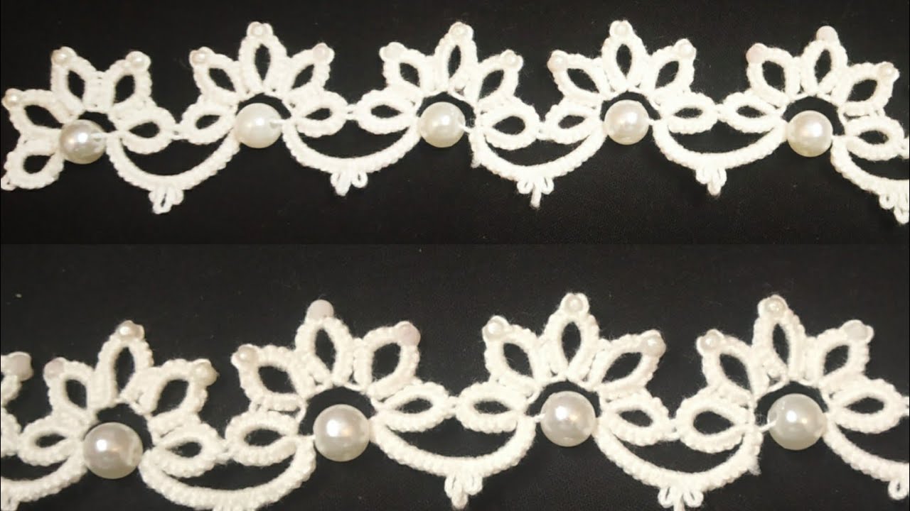467-Shuttle tatting#87,Five petal beaded,floral lace(Requested video)