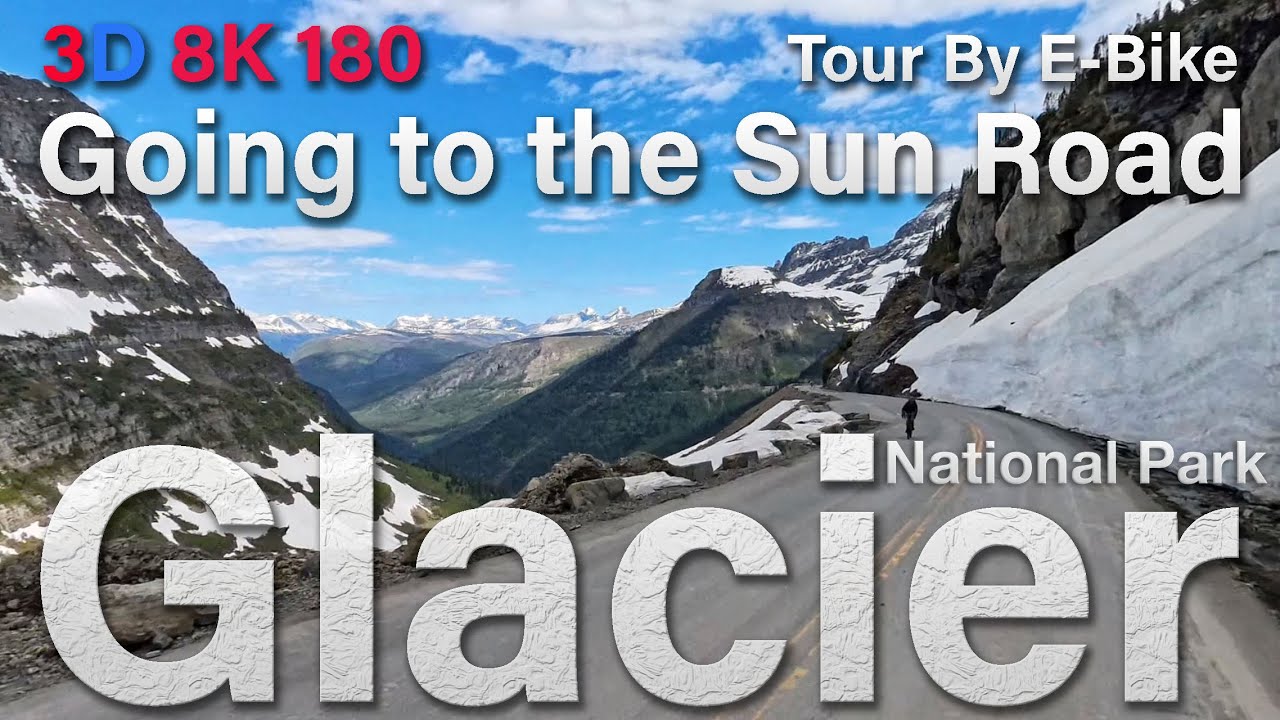 VR Stereo 3D 8K (PC) 180. Glacier National Park LoganPass to West Avalanche. bicycle 36mi Tour