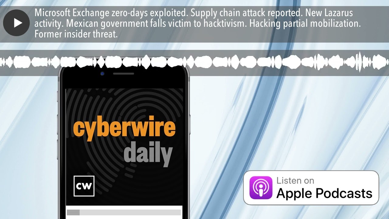 Microsoft Exchange zero-days exploited. Supply chain attack reported. New Lazarus activity. Mexican