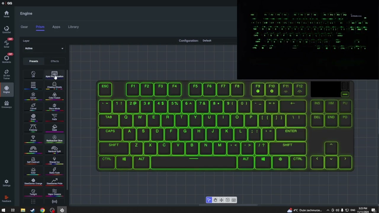 Как изменить RGB цвет на STEELSERIES Apex Pro TKL Gen 3 с помощью Prism