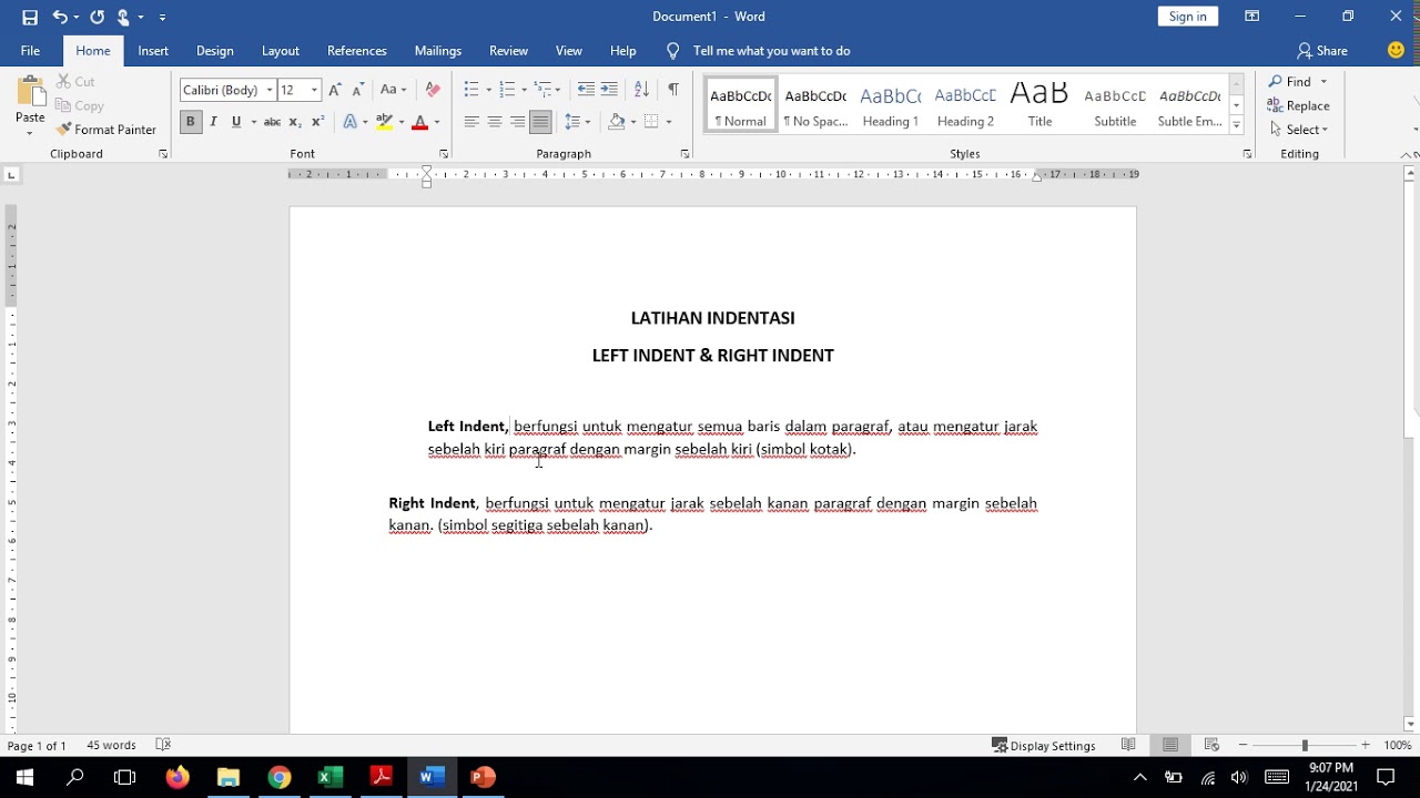 Indentasi (Left Indent & Right Indent)