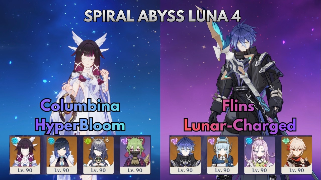 C0 Columbina Hyperbloom & C1 Flins Lunar Charged | Luna 4 Abyss | Genshin Impact | Mobile Gameplay.
