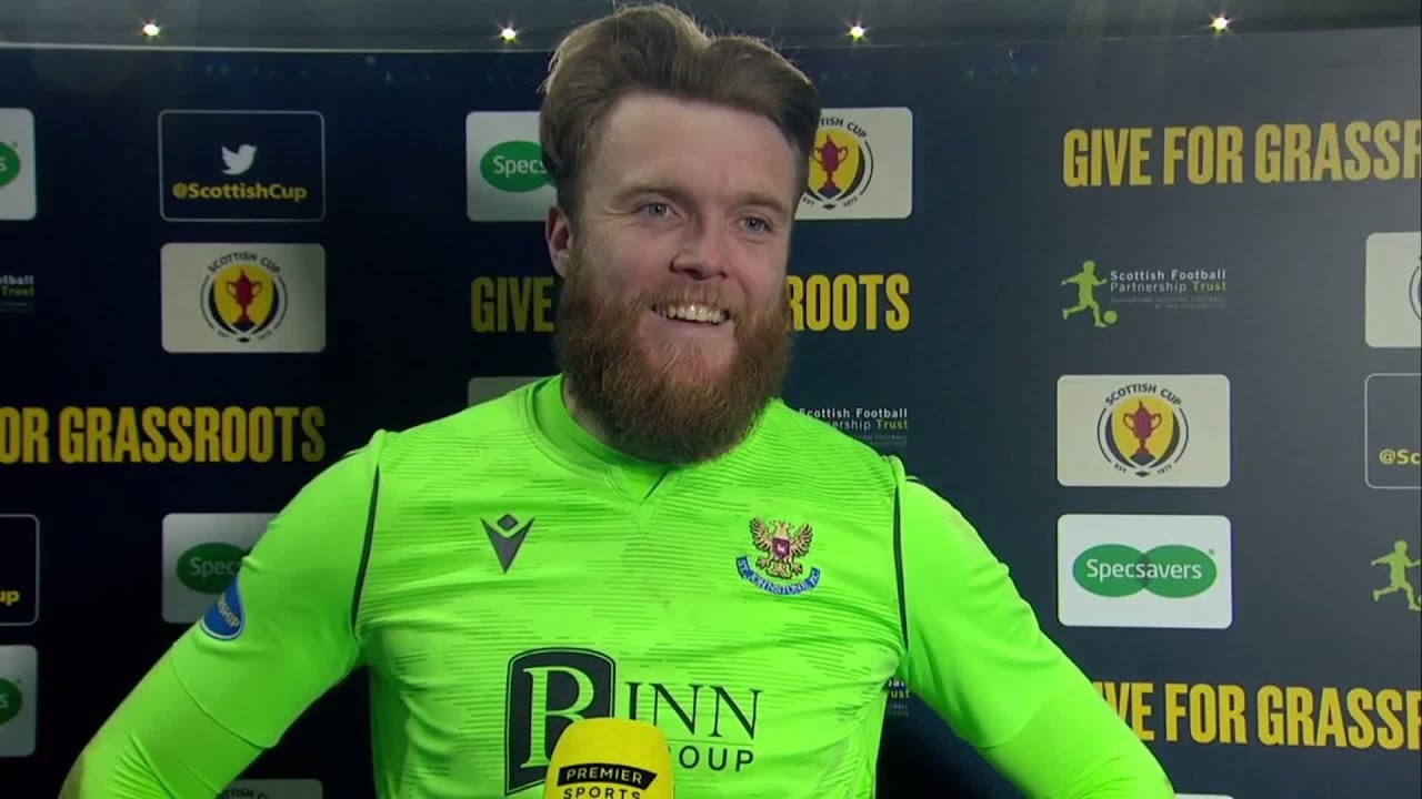 St Johnstone's Zander Clark reacts after extra time and shootout heroics vs. Rangers in Scottish Cup