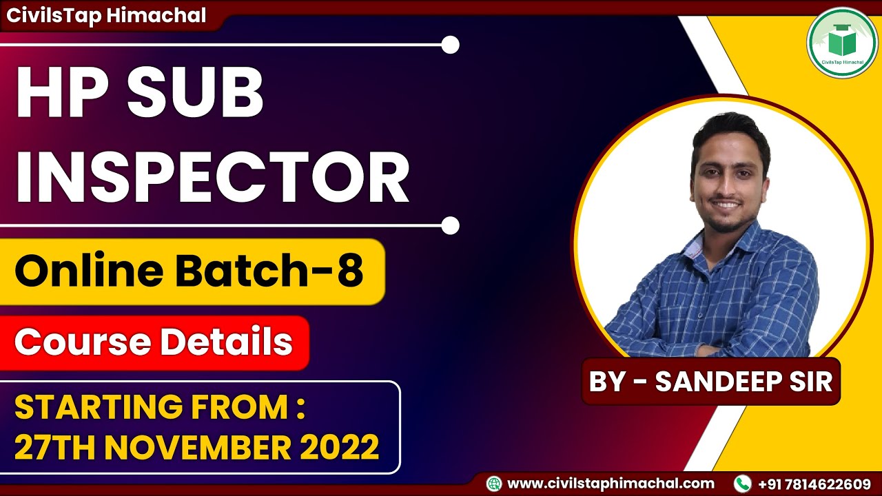 HP Sub Inspector Batch-8 Details | Starting from 27th November 2022 | CivilsTap Himachal