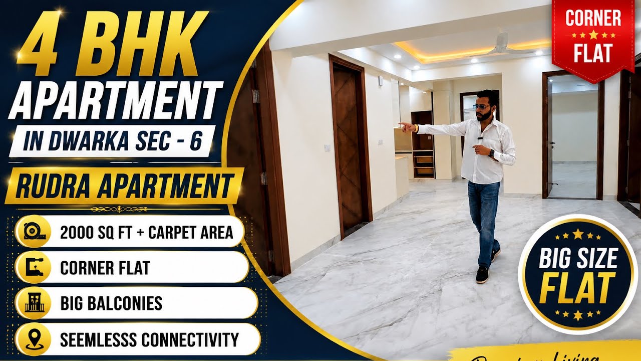 4 BHK Society Flat in Dwarka Sec 6 | Rudra Apartment | Corner Flat with Huge Balconies 