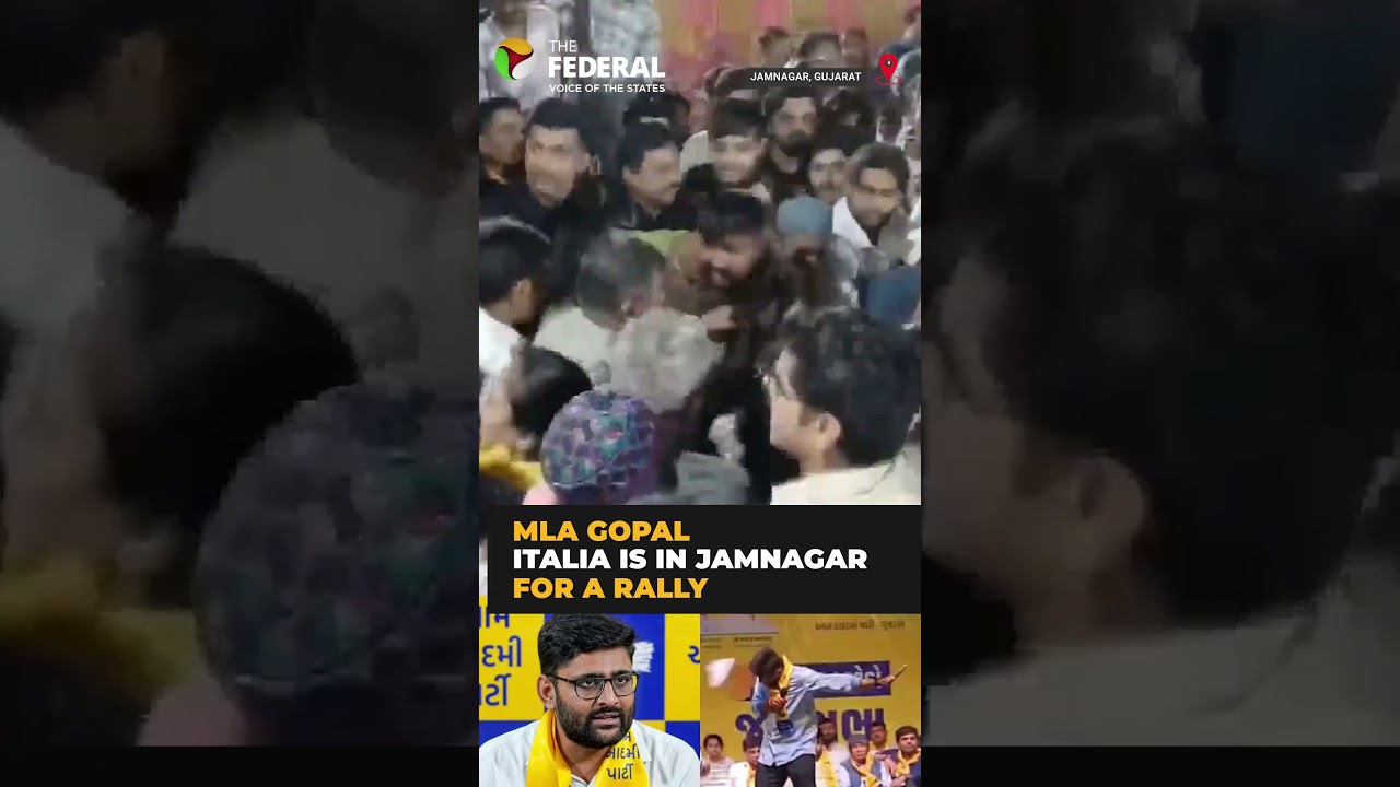 Shoe thrown at AAP MLA Gopal Italia during Jamnagar rally | #shorts