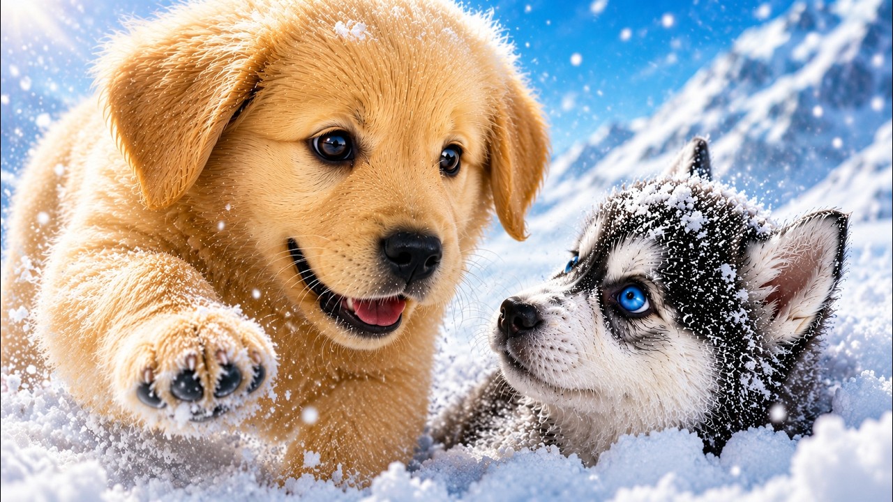 🐶❄️ Arctic Friends & Snow Sounds | Puppy Meets Baby Husky